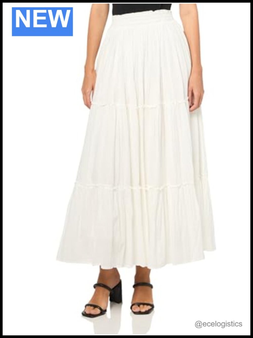 Tiered Maxi Skirt 100% Cotton Elastic Waist Pull On Casual Spring Summer